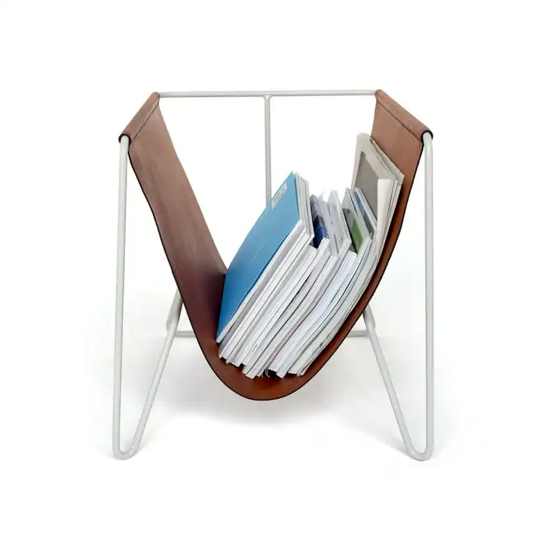 Leather magazine rack with wire