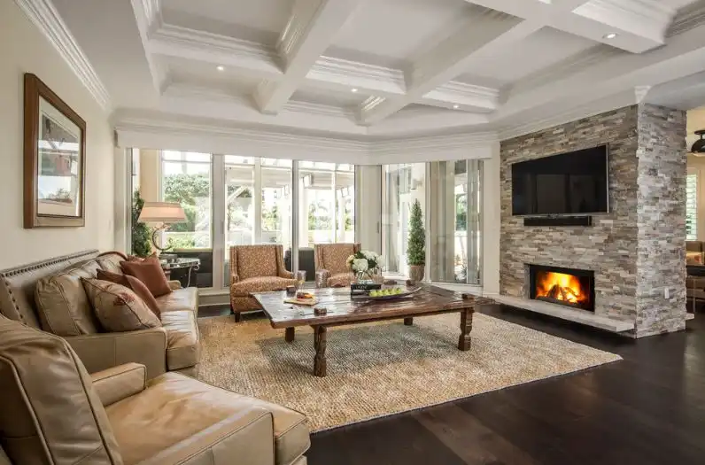 Leather sofa for living room fireplace