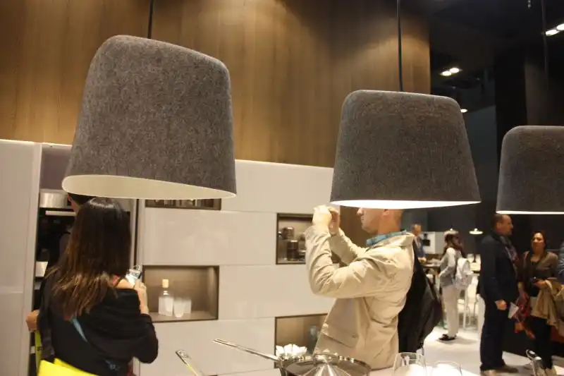 We were really drawn to these felt fixtures that Leicht used as kitchen island lighting. The unexpected material adds another textural element to the kitchen's design.