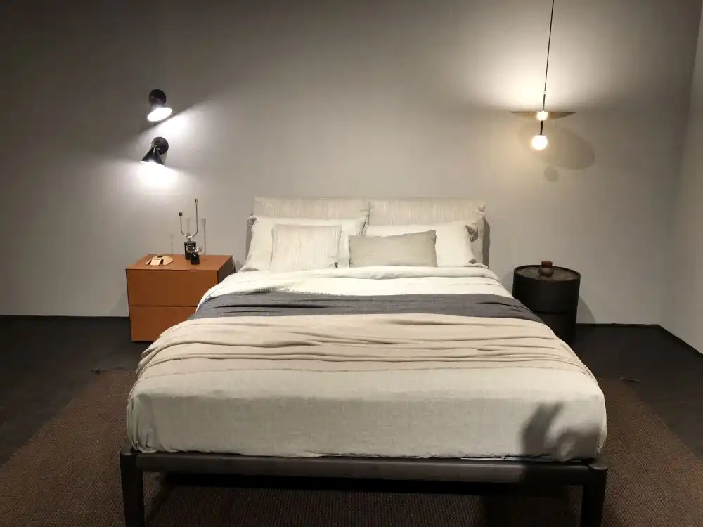 Light gray bed headboard pillows