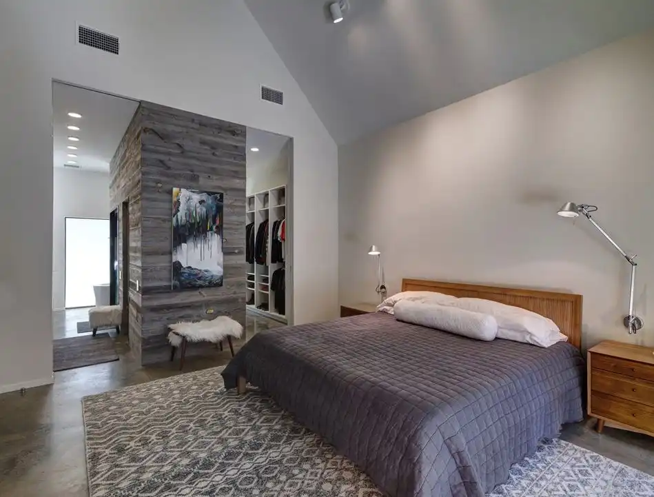 The master bedroom also has an open floor plan.
