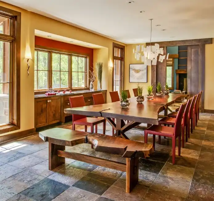Live Edge Trestle table dining top and small bench