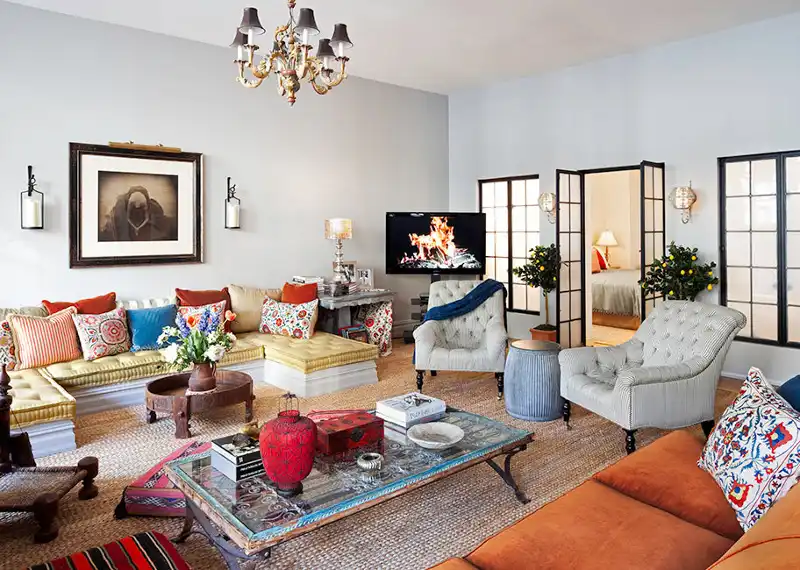Livig room decor with lots for patterns
