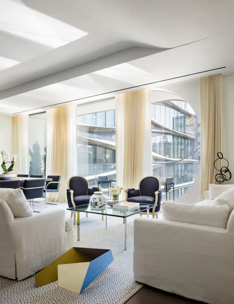 The distinctive lines of the exterior are part of the view from the living room.