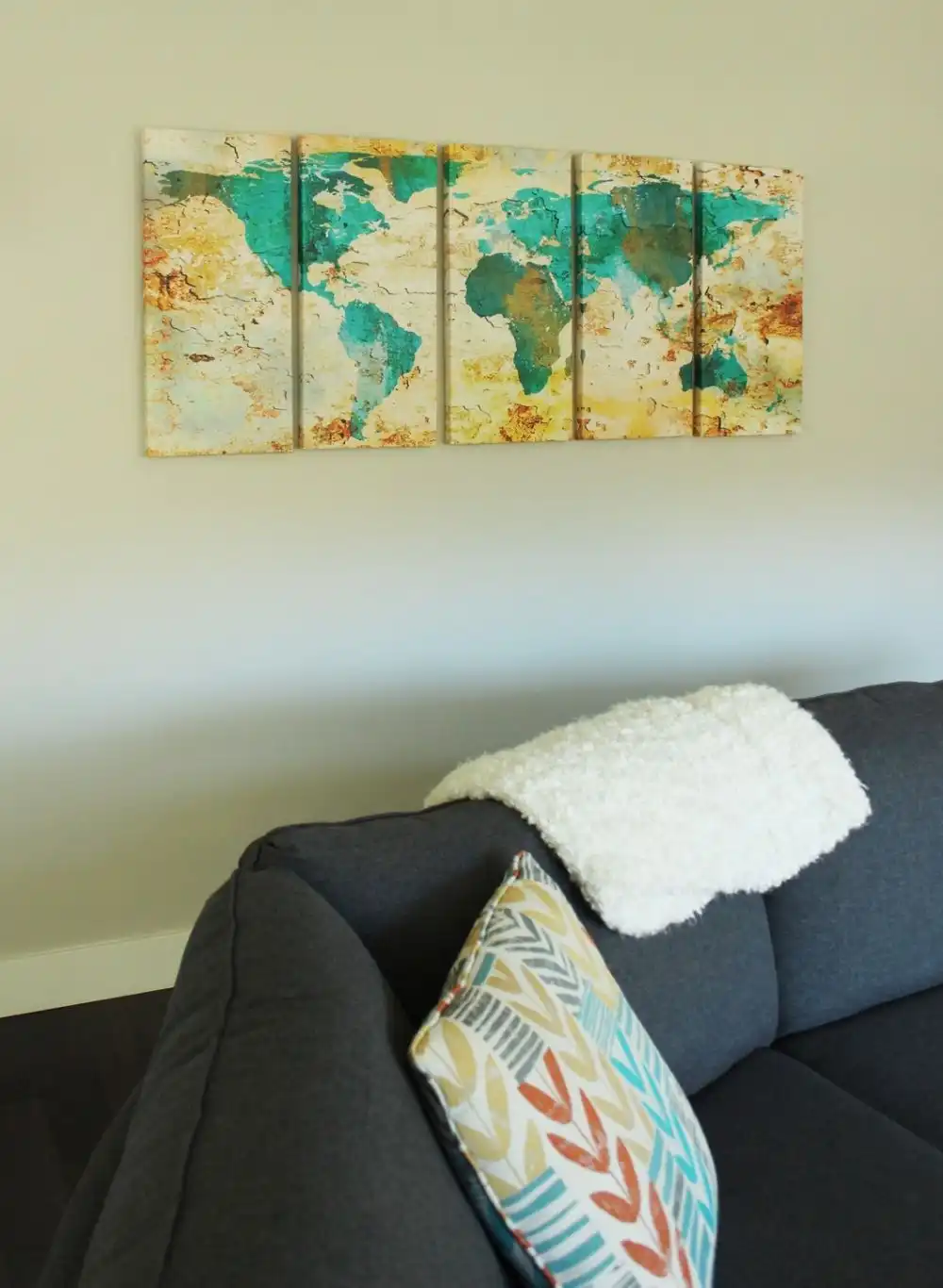 Living room wall art with bold touch