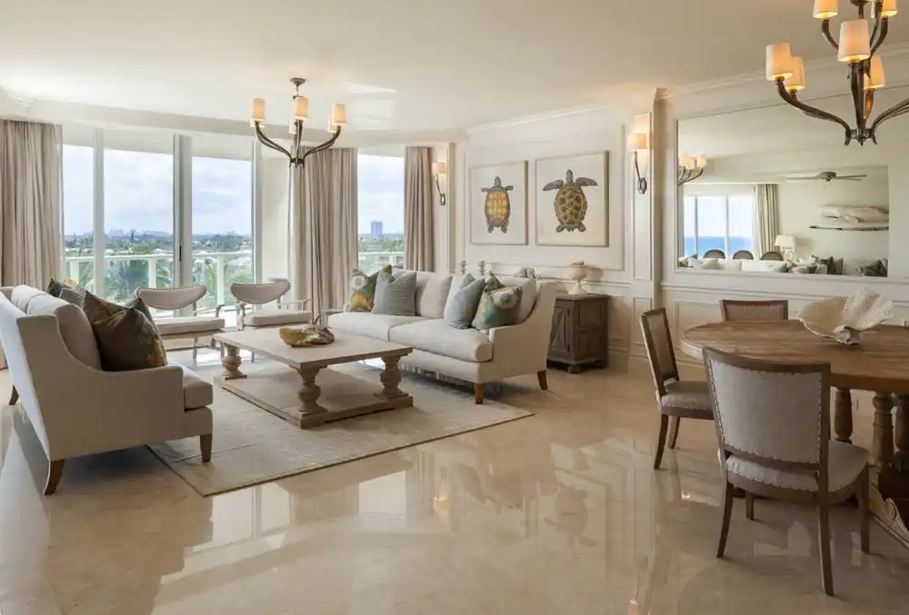 Living room with marble floor