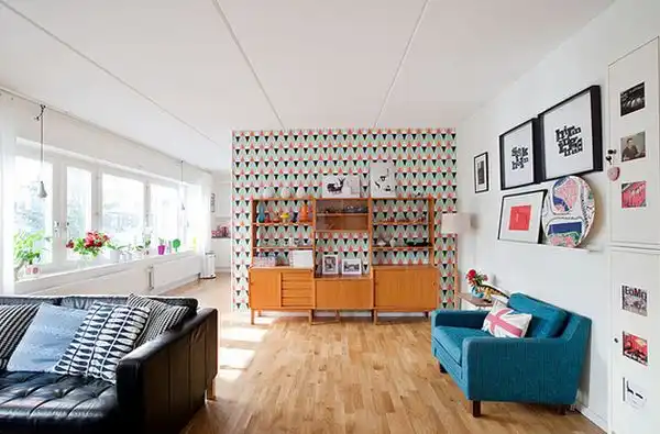 Living room with modern wallpaper