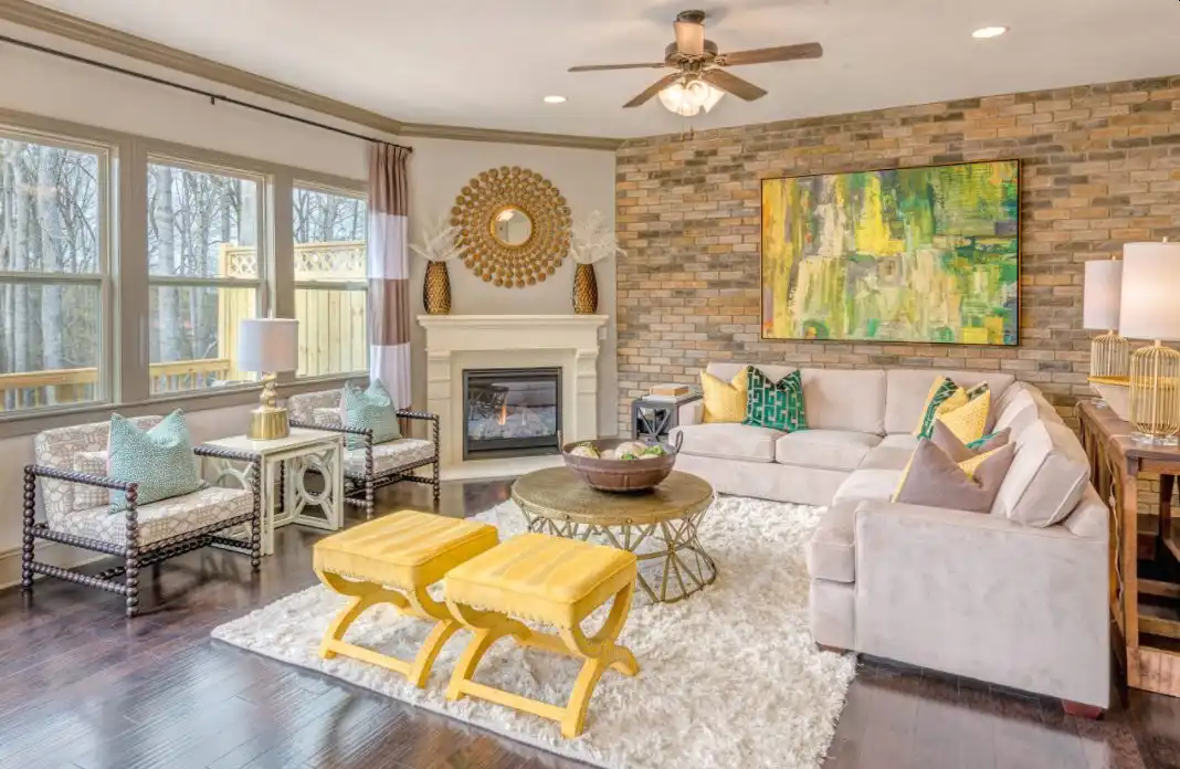 Living room with yellow accents