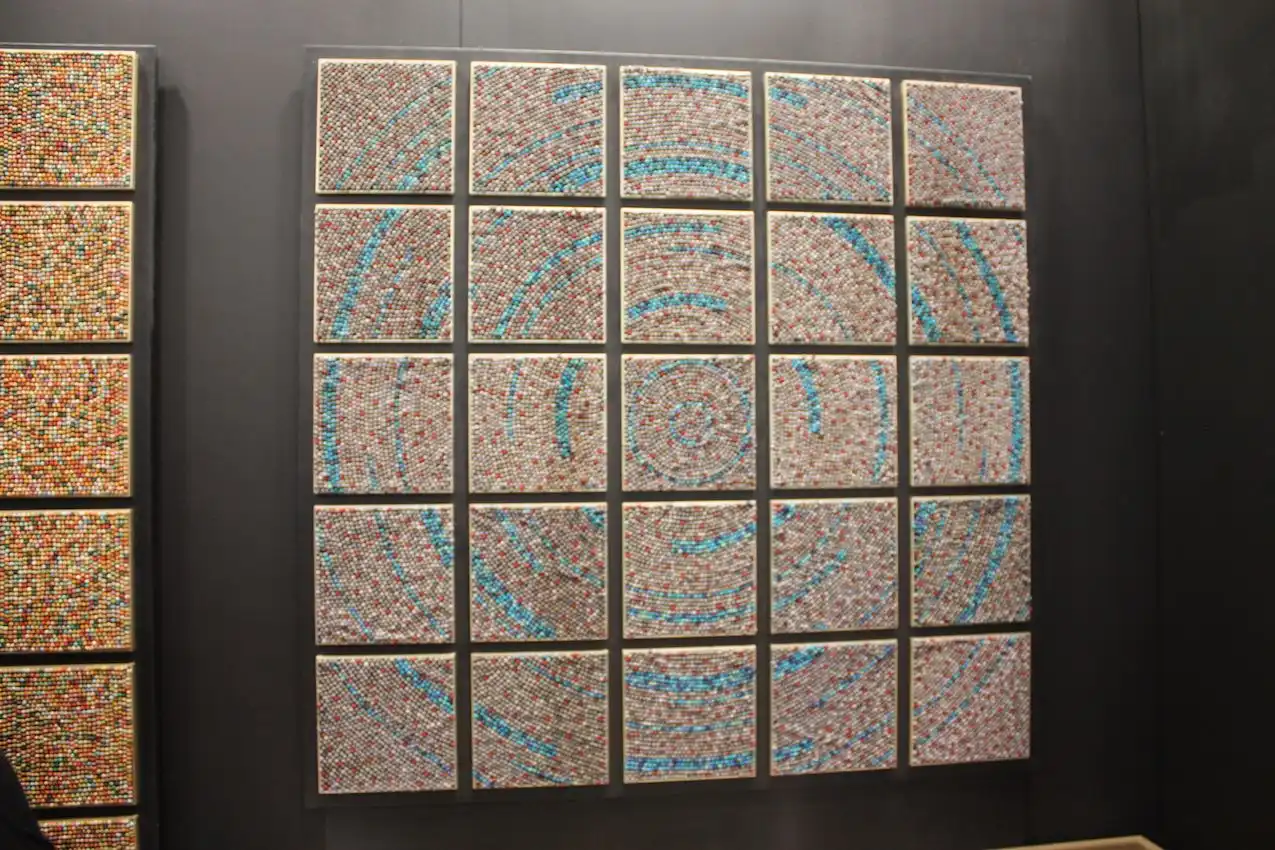 Is it a mosaic? A painting? At a distance it is not easy to tell exactly what this is made from.
