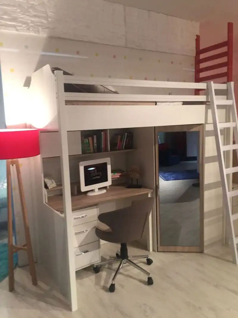 Loft bed with desk under