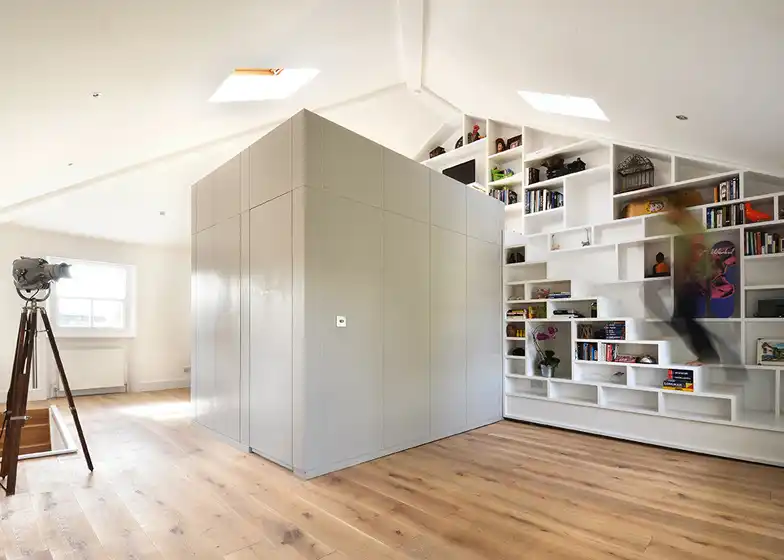 Loft conversion staircase wall library