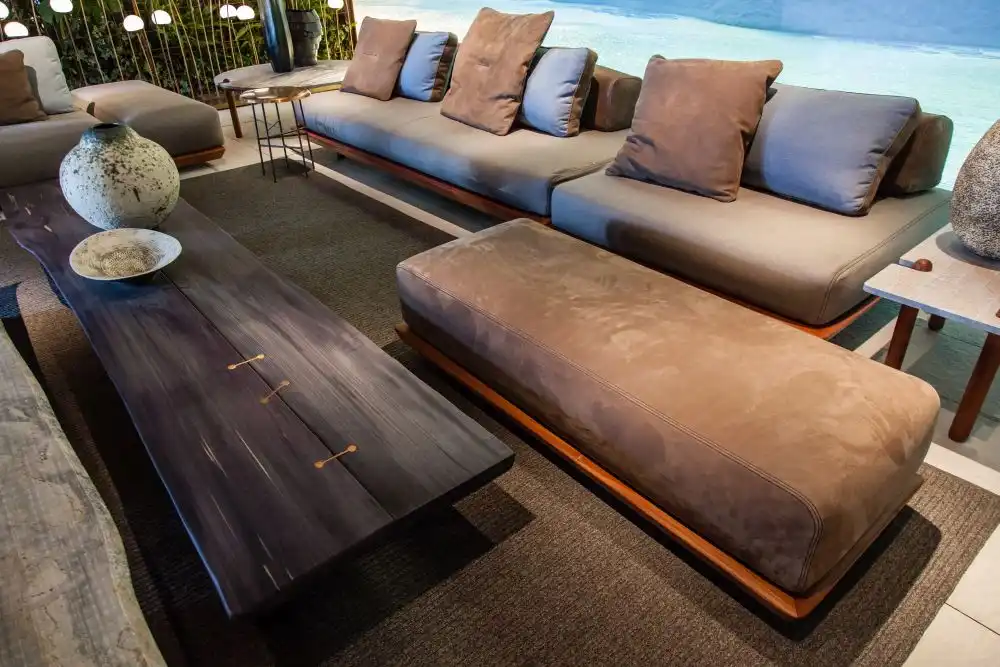 Long stylish finished coffee table made from wood