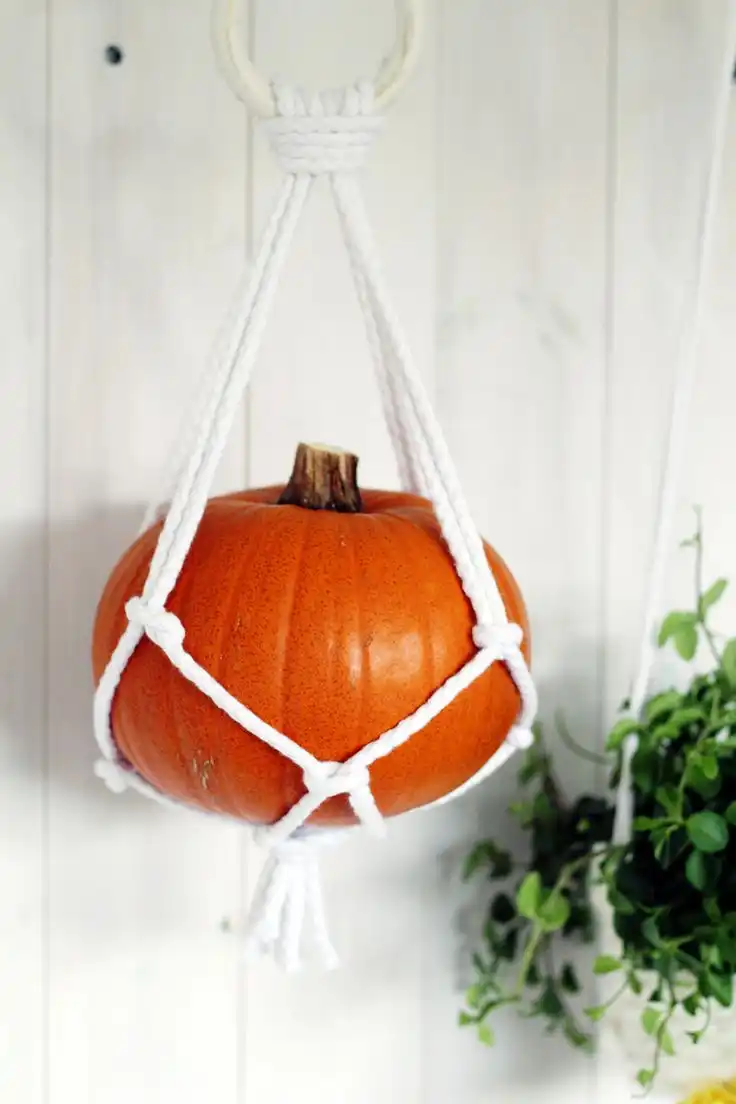 Macrame hanging pumpkin