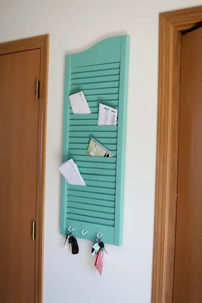Mail holder for entryway from old shutter