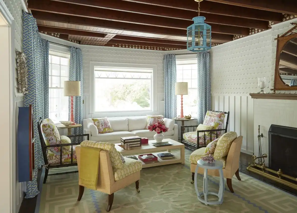 Maine beach beautiful cottage living room by Leslie Rylee