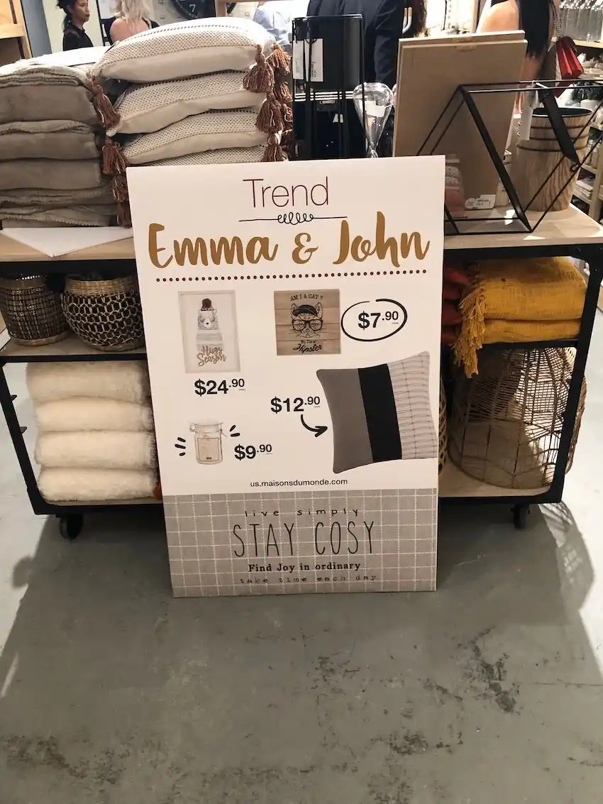 Earthy neutrals and mustard yellow characterize the Emma & John collection.