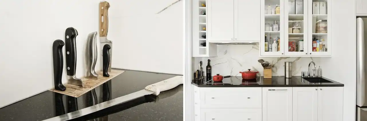 Marble countertop with built in storage for knife