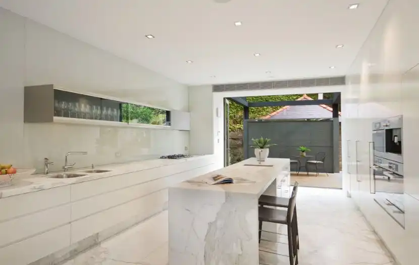 Marble floor and kitchen island