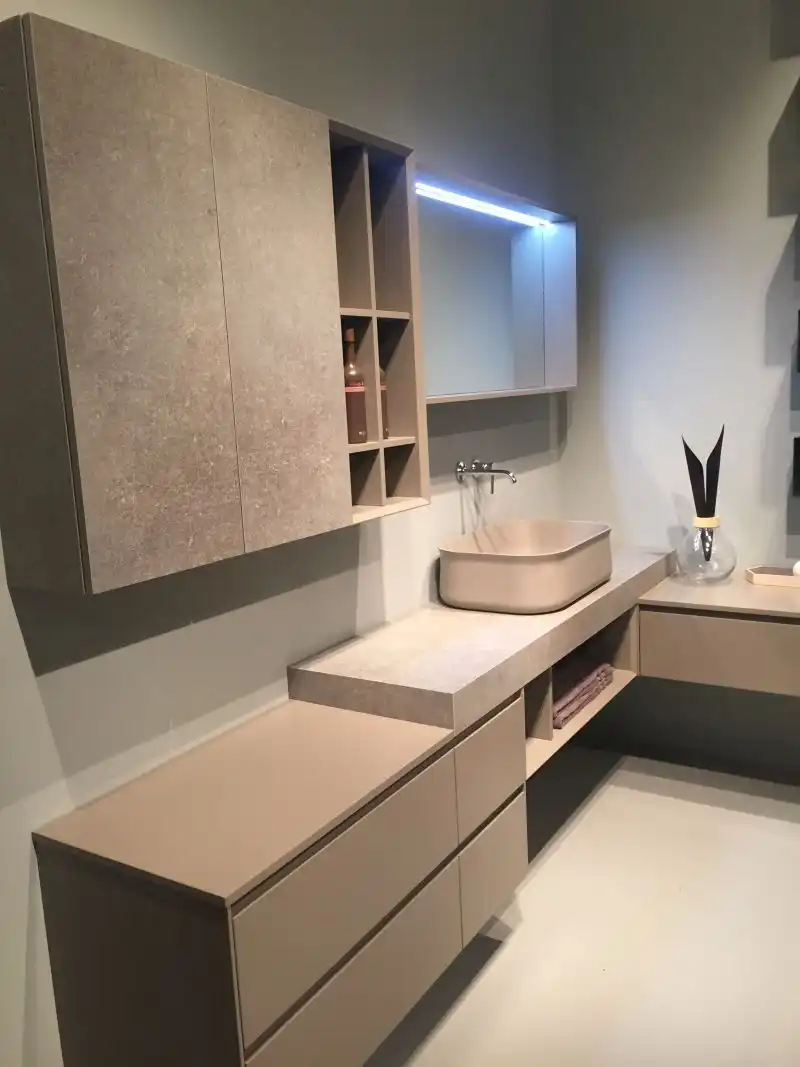 Marble fronted bathroom cupboards