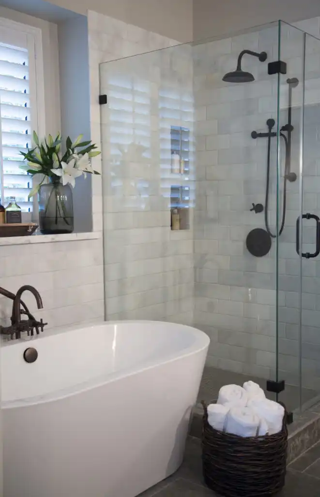 Marble subway shower tiles