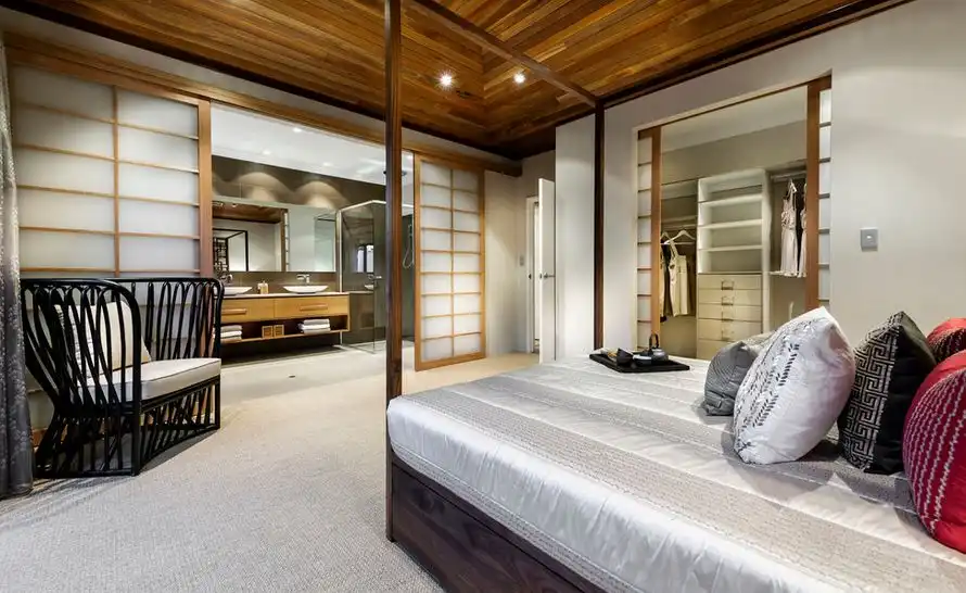 Master bedroom with shoji doors for bathroom