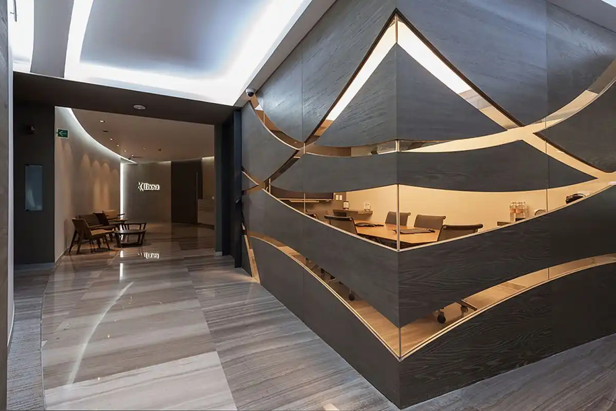 Meeting room decorative wood glass walls