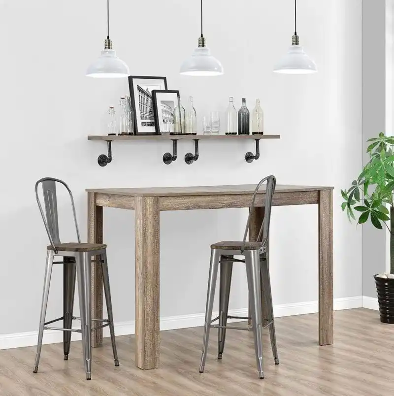 Metal Counter Stool with Wood Seat and Backrest