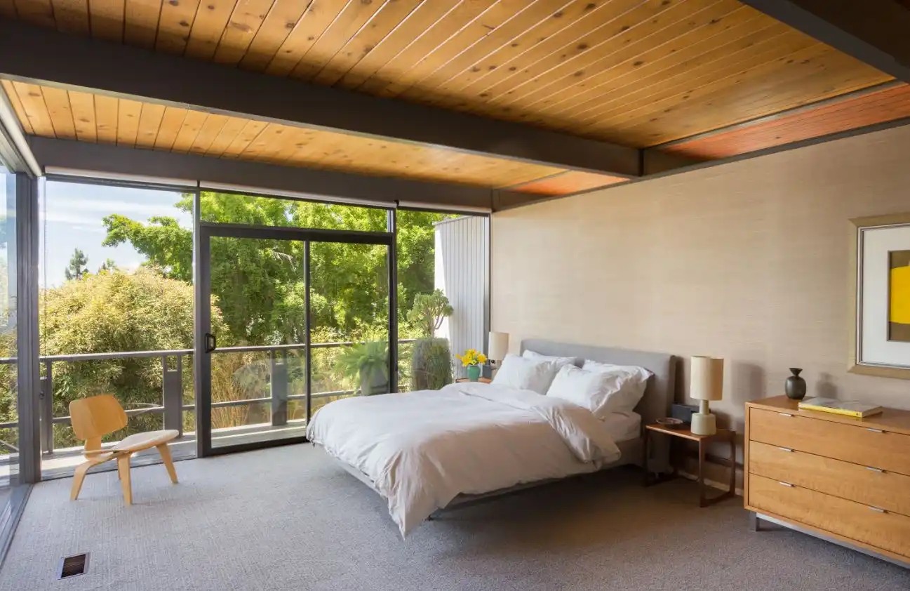 Mid century bedroom with grey accents