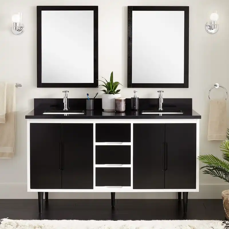 Mid-century inspired black and white vanity
