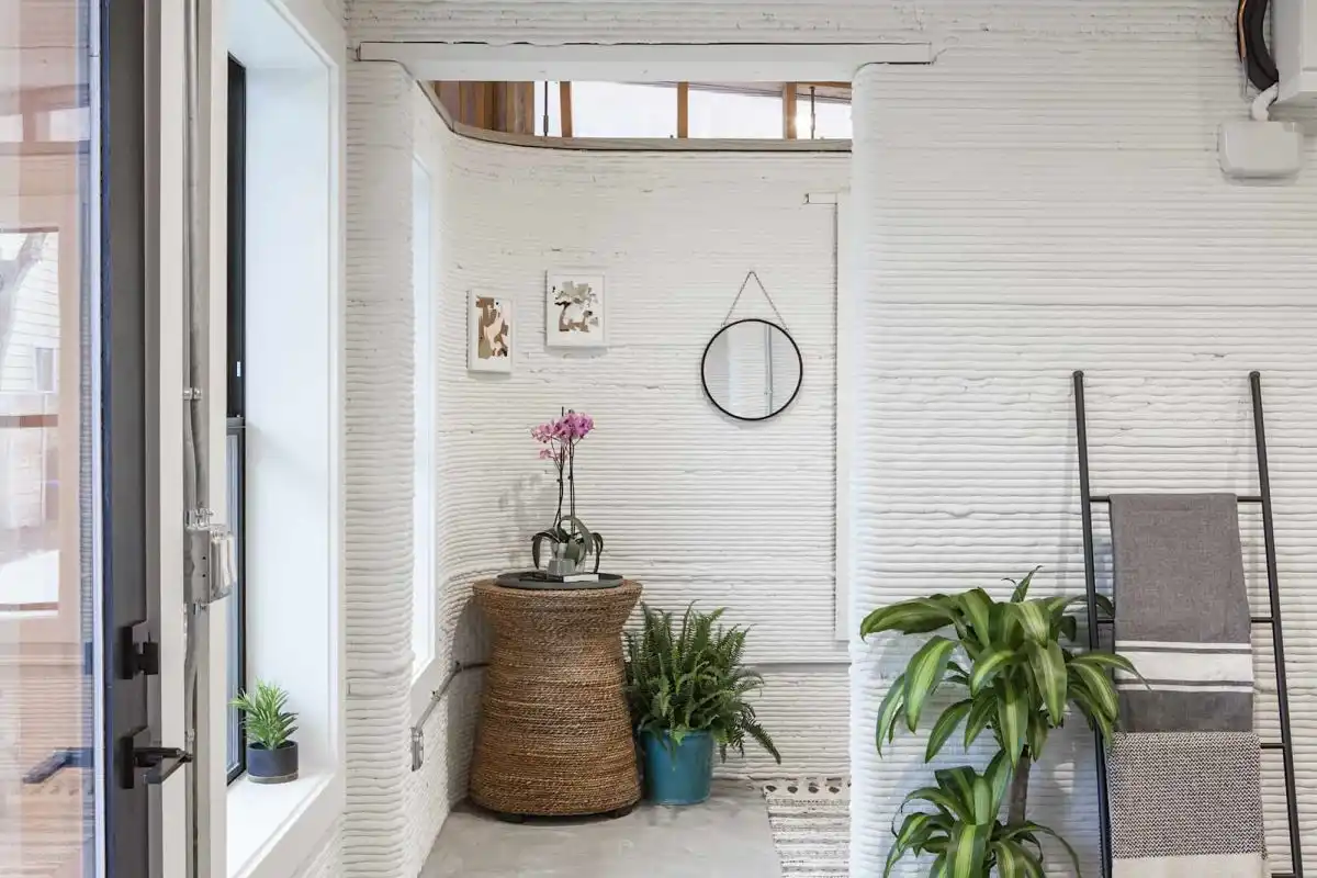 Modern 3D printed home by Icon - storage and shelves
