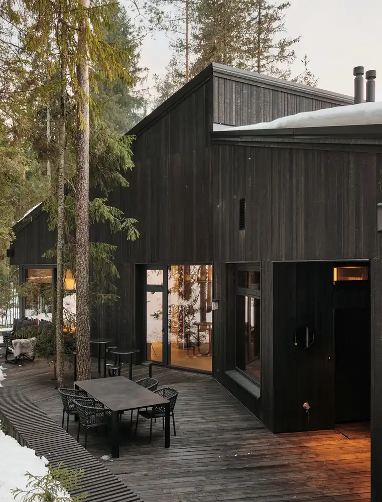 Modern Cabin Russian forest Hill House deck on patio