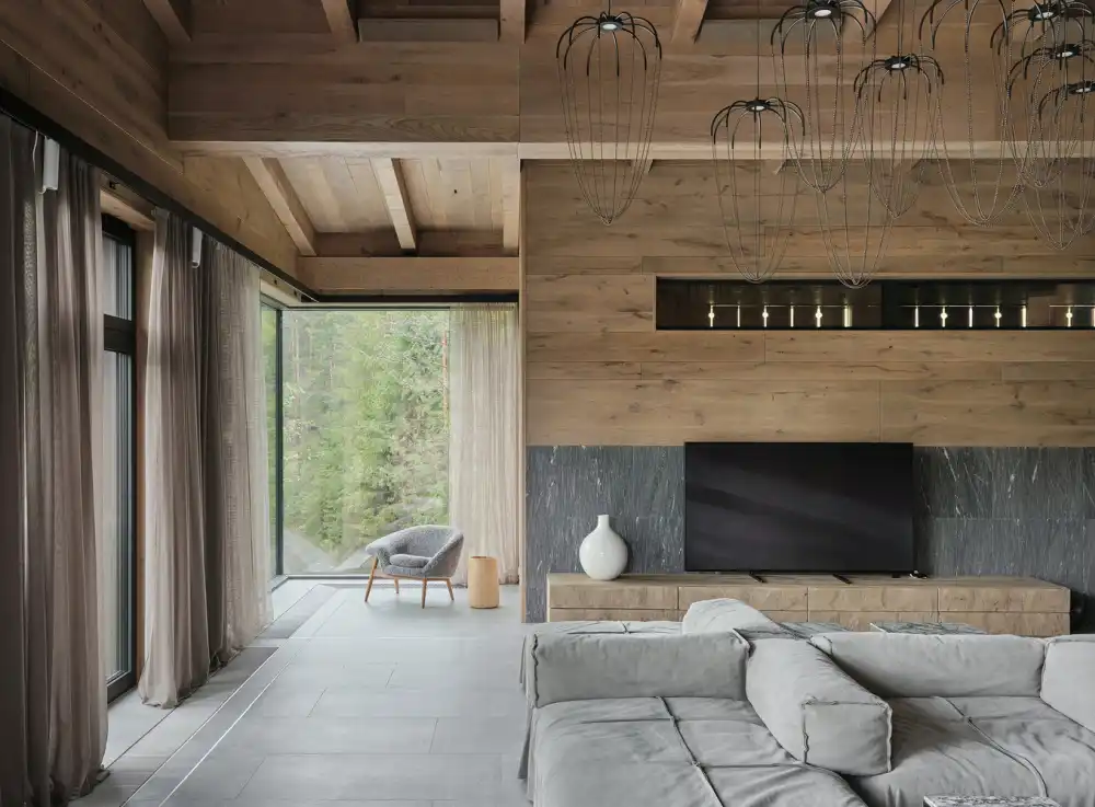 Modern Cabin Russian forest Hill House living room area