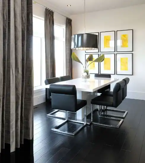 Modern Dining Room With Black Floor