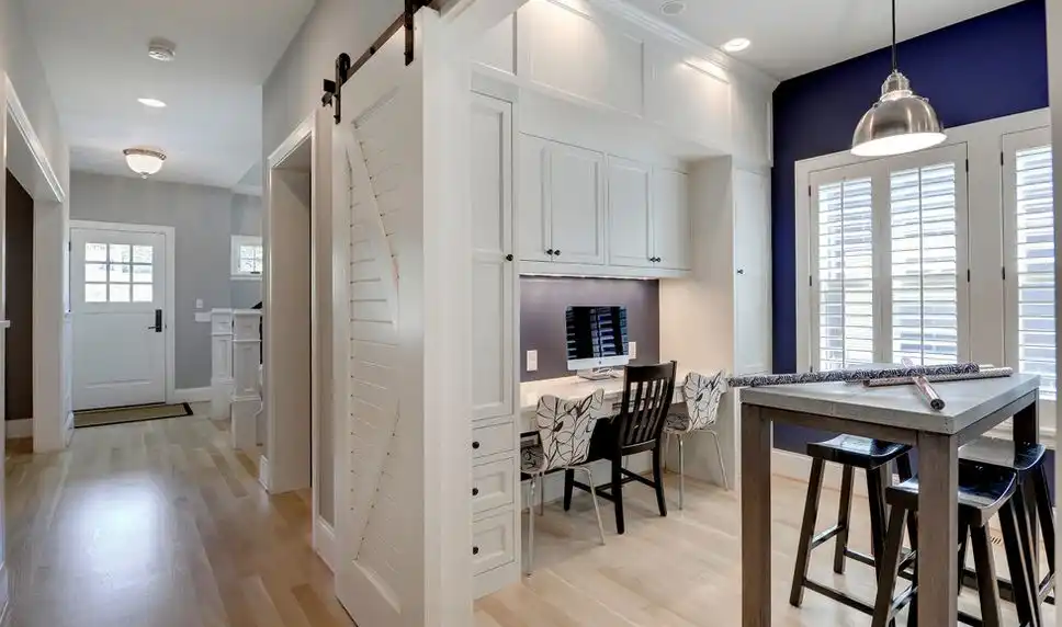 Modern bungalow featuring a large white sliding door