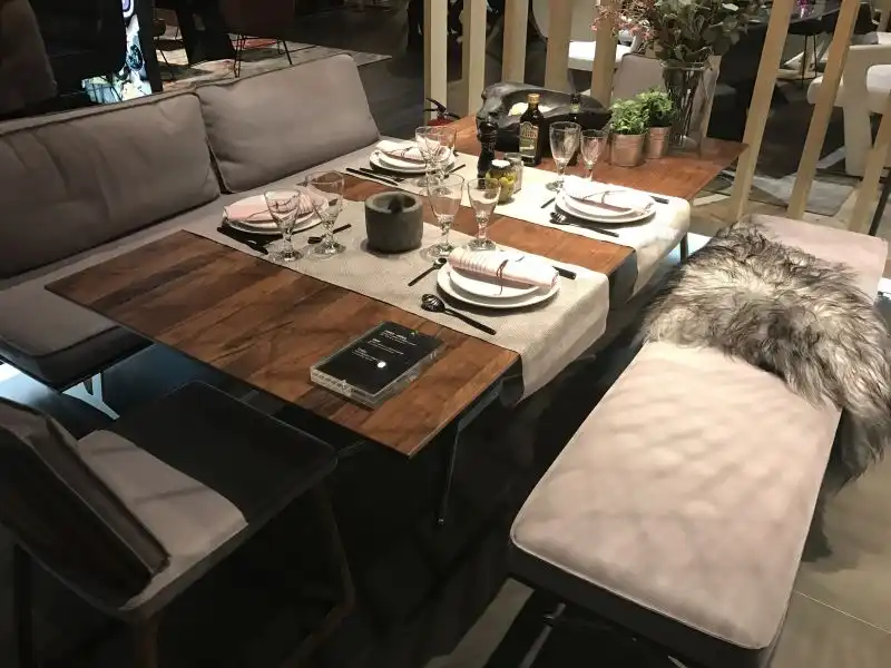 Modern dining room design with bench