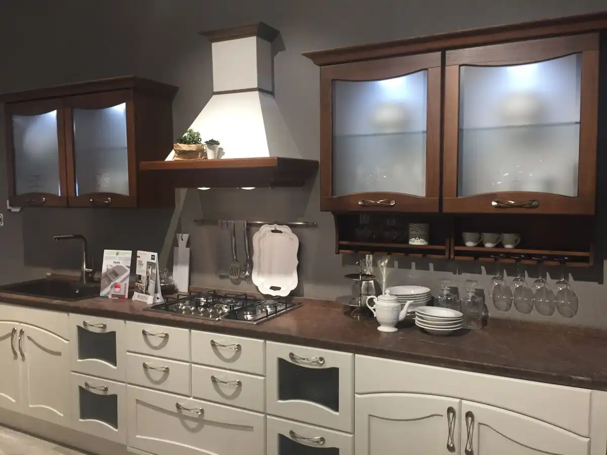 Modern kitchen hardware and stained glass doors