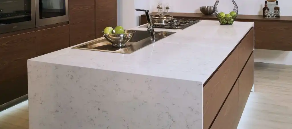 Modern quarts countertop design with built in sink