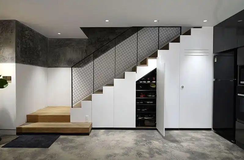 Modern staircase with space storage under stairs