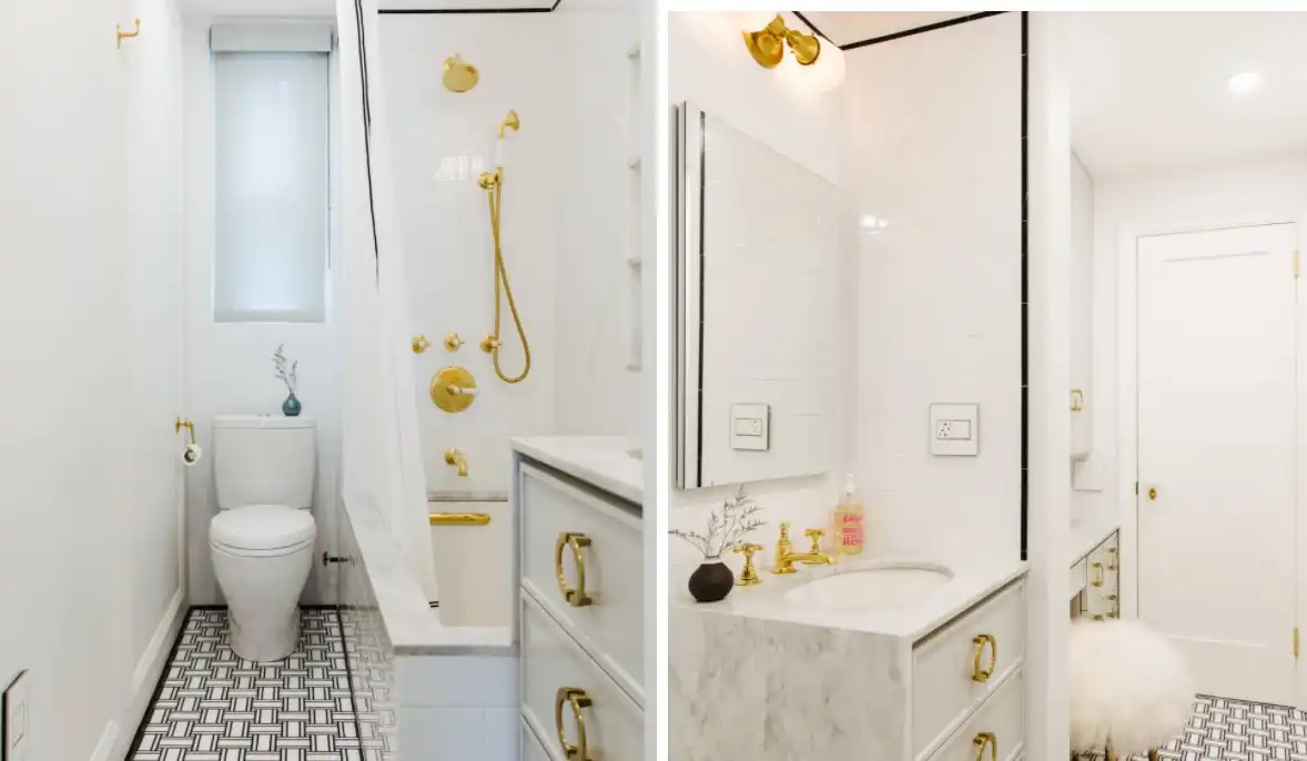 Tiny house bathroom with brass accents