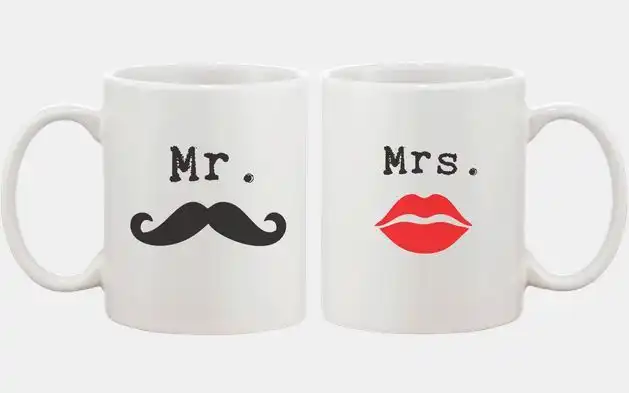 Mr Mustache and Mrs Lips Couple Mugs