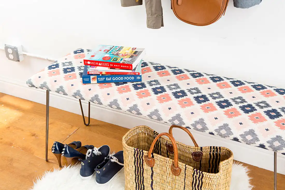 Mudroom bench with hairpin legs