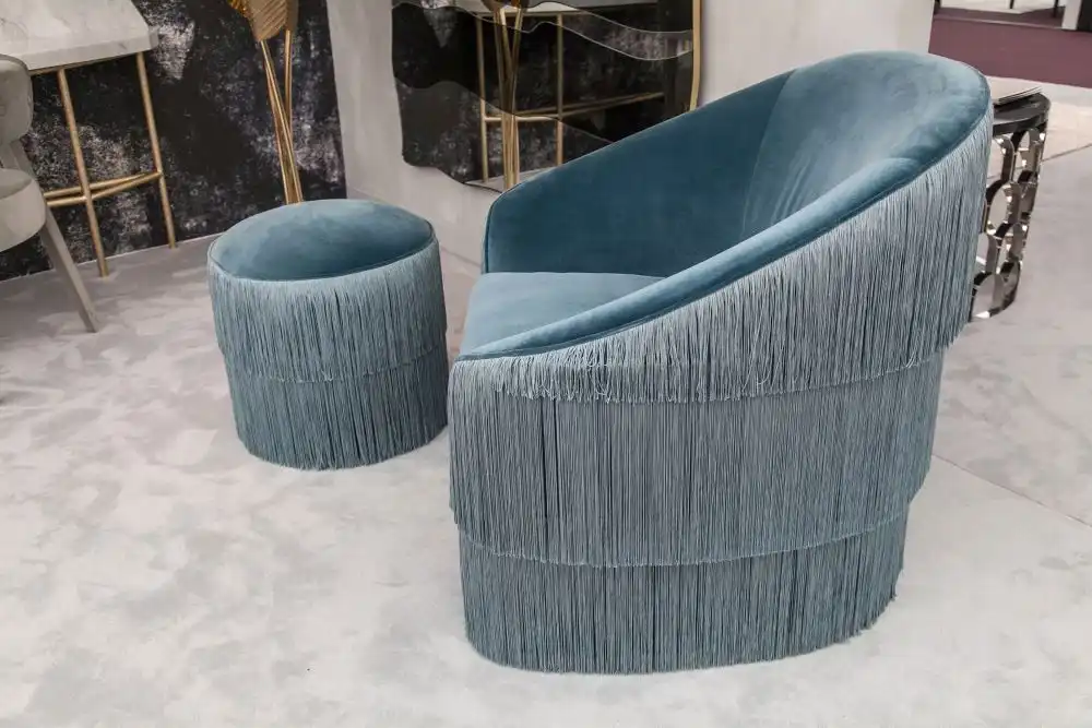 Munna Fringes Armchair with Ottoman