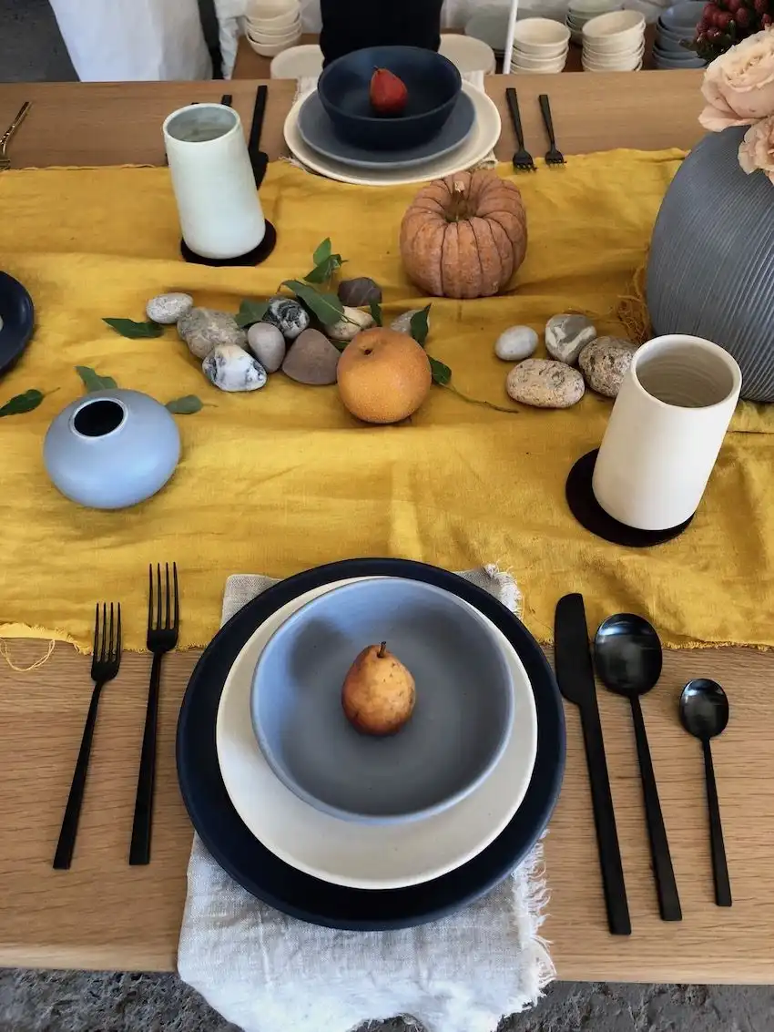 Hand-crafted tableware creates a very welcoming feeling.