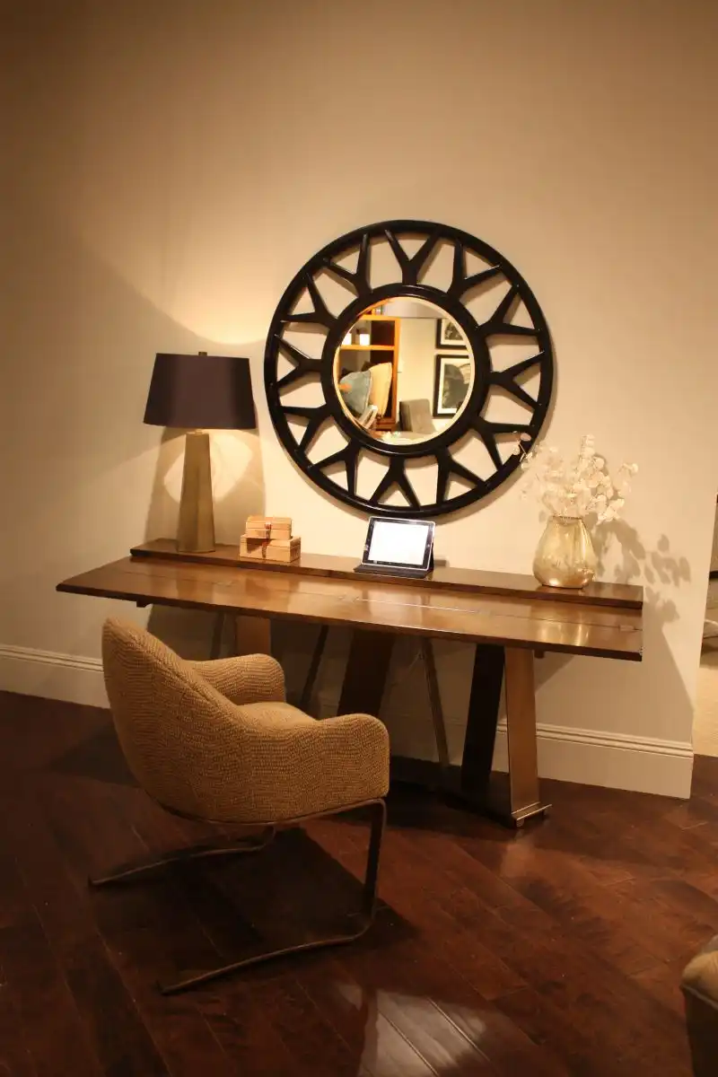 Narrow old console table used like desk