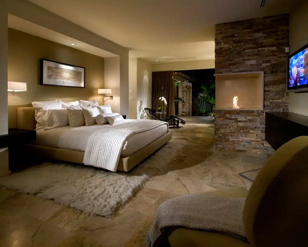 NeMo by Phil Kean Designs with brick fireplace for corner