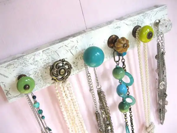 Necklace Holder with Blue and Green Knobs
