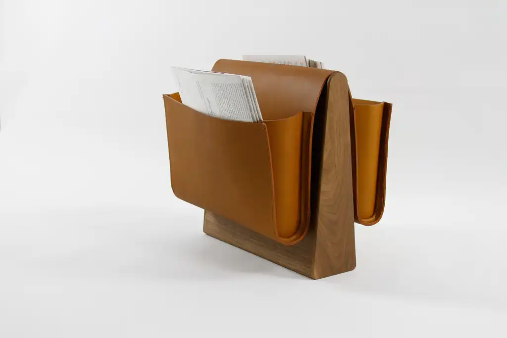 Noble wood handcrafted contemporary magazine rack