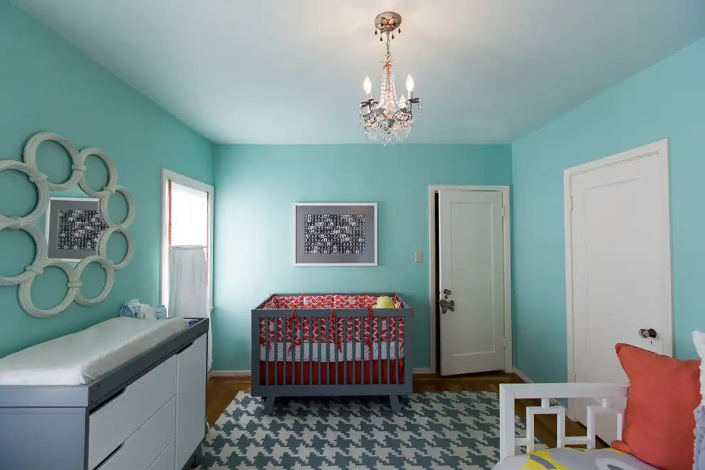 Nursery room with Tiffany blue paint