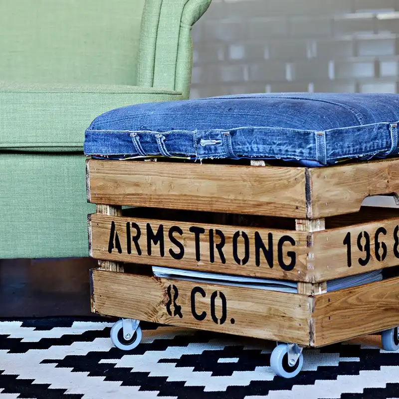 Old crate turned into an ottoman