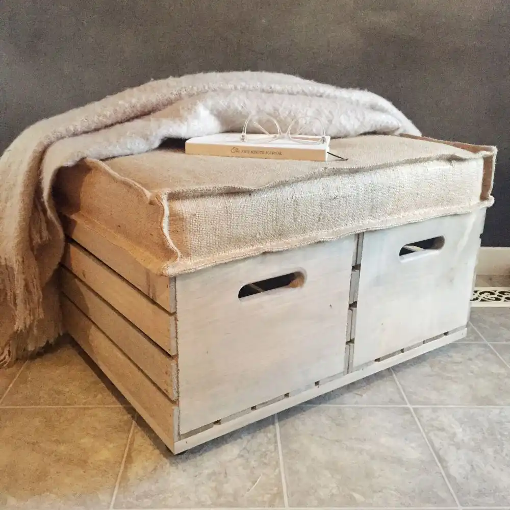 Old crates turned into a seating - ottoman